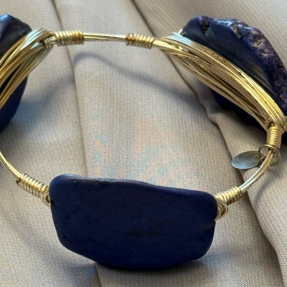Gold and Blue Hinged Bracelets with Modern Design